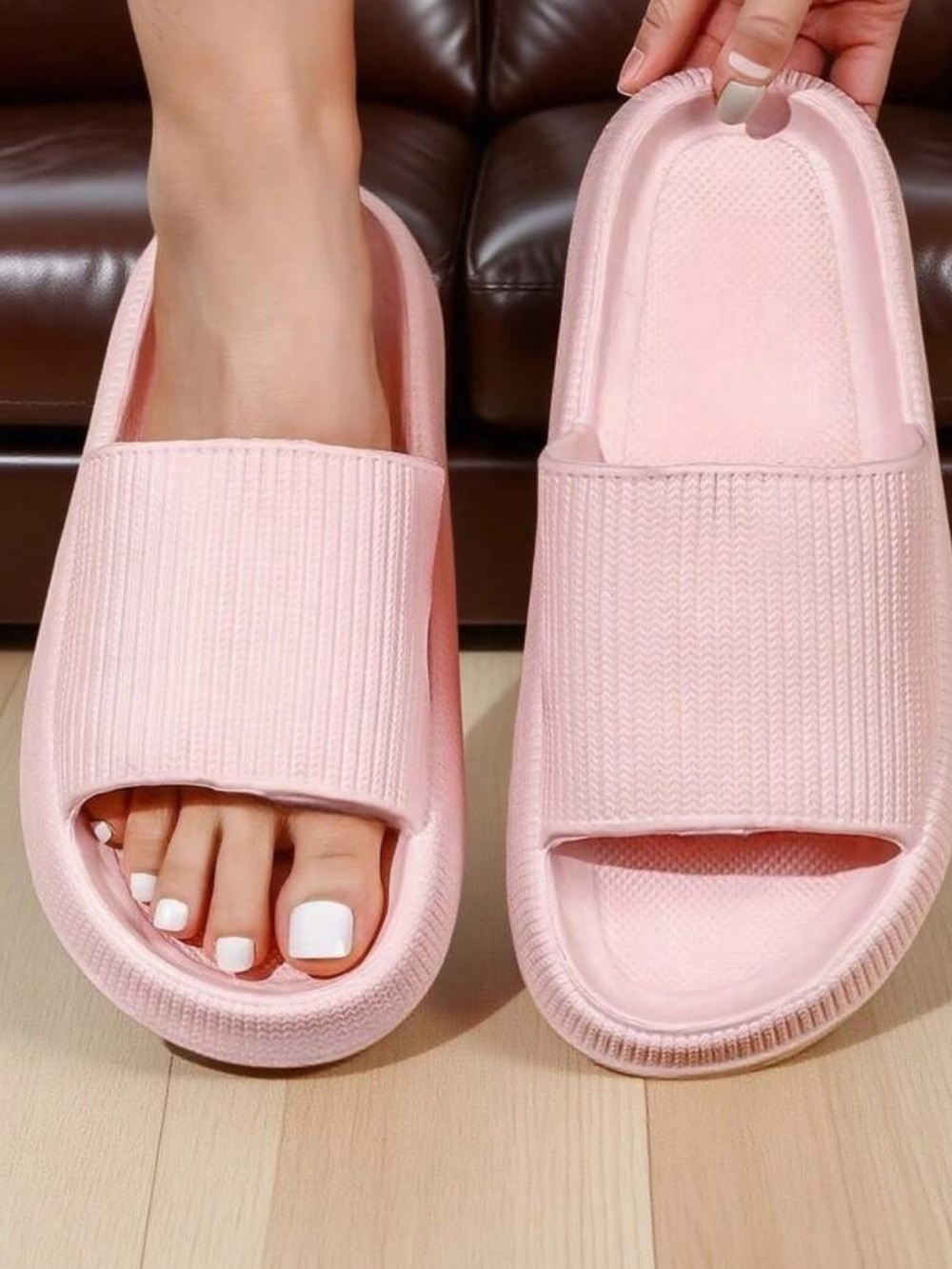 (New) Vertical Stripe Thick Sole Non-Slip pink slides size 9.5